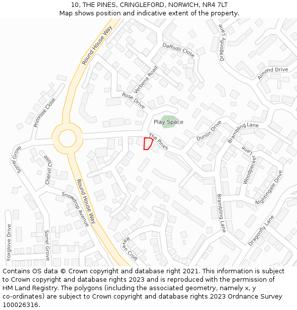 10, THE PINES, CRINGLEFORD, NORWICH, NR4 7LT: Location map and indicative extent of plot