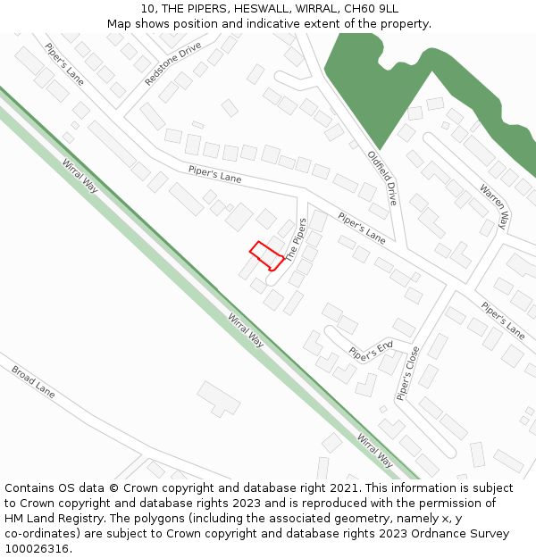 10, THE PIPERS, HESWALL, WIRRAL, CH60 9LL: Location map and indicative extent of plot