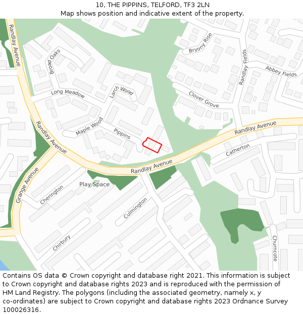 10, THE PIPPINS, TELFORD, TF3 2LN: Location map and indicative extent of plot