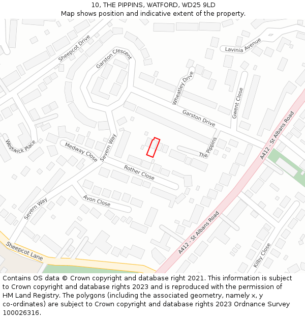 10, THE PIPPINS, WATFORD, WD25 9LD: Location map and indicative extent of plot