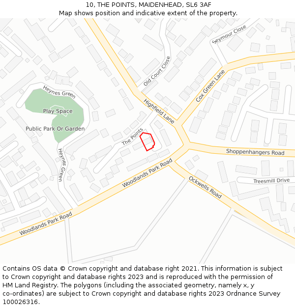 10, THE POINTS, MAIDENHEAD, SL6 3AF: Location map and indicative extent of plot