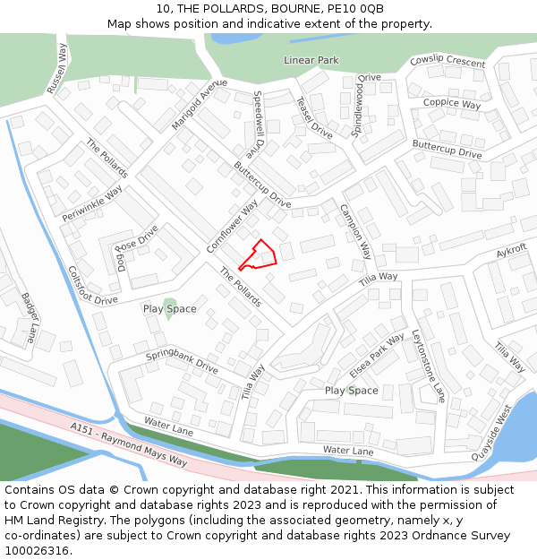 10, THE POLLARDS, BOURNE, PE10 0QB: Location map and indicative extent of plot