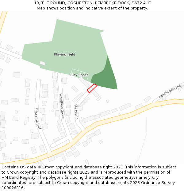 10, THE POUND, COSHESTON, PEMBROKE DOCK, SA72 4UF: Location map and indicative extent of plot