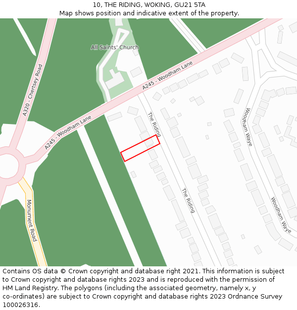 10, THE RIDING, WOKING, GU21 5TA: Location map and indicative extent of plot