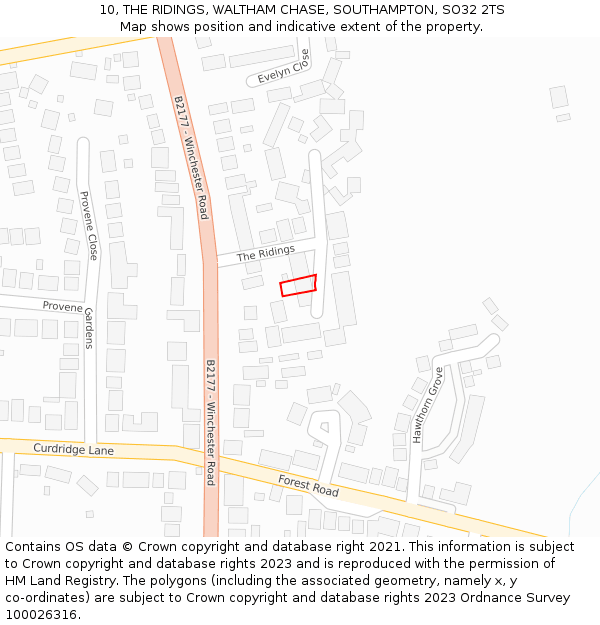 10, THE RIDINGS, WALTHAM CHASE, SOUTHAMPTON, SO32 2TS: Location map and indicative extent of plot