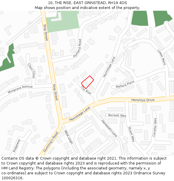 10, THE RISE, EAST GRINSTEAD, RH19 4DS: Location map and indicative extent of plot