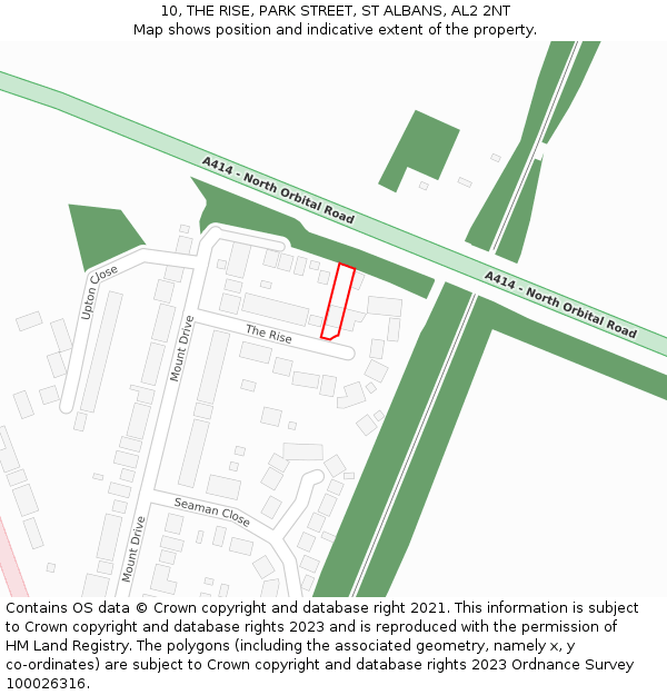 10, THE RISE, PARK STREET, ST ALBANS, AL2 2NT: Location map and indicative extent of plot