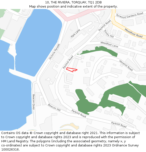 10, THE RIVIERA, TORQUAY, TQ1 2DB: Location map and indicative extent of plot