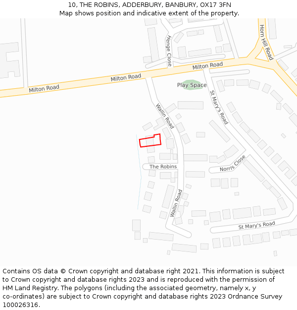 10, THE ROBINS, ADDERBURY, BANBURY, OX17 3FN: Location map and indicative extent of plot