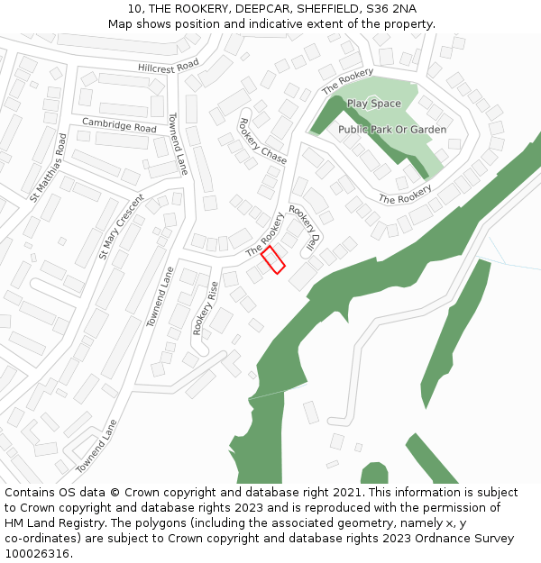 10, THE ROOKERY, DEEPCAR, SHEFFIELD, S36 2NA: Location map and indicative extent of plot