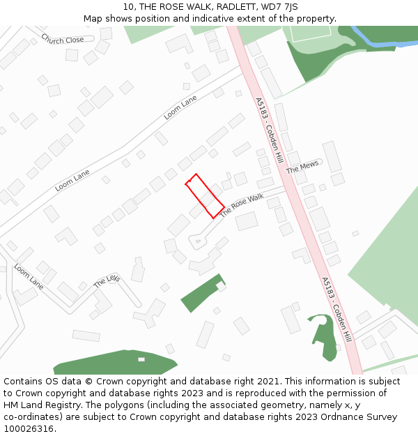 10, THE ROSE WALK, RADLETT, WD7 7JS: Location map and indicative extent of plot