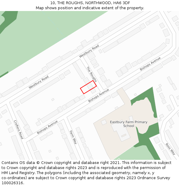 10, THE ROUGHS, NORTHWOOD, HA6 3DF: Location map and indicative extent of plot