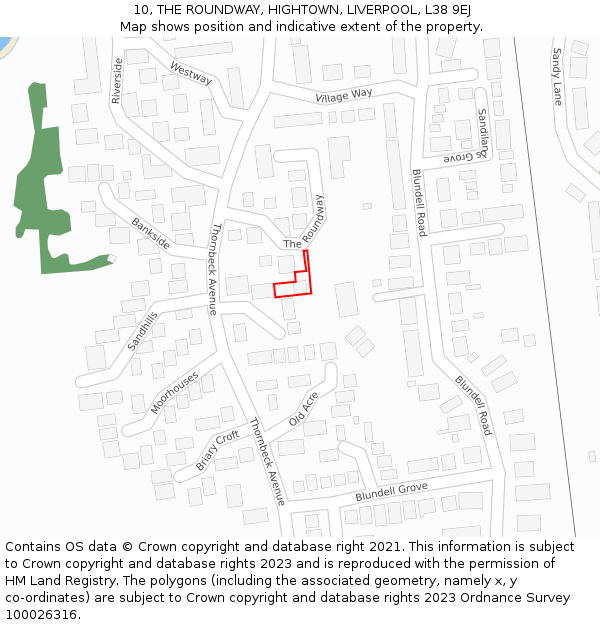 10, THE ROUNDWAY, HIGHTOWN, LIVERPOOL, L38 9EJ: Location map and indicative extent of plot