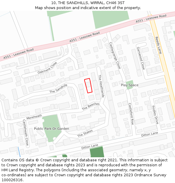 10, THE SANDHILLS, WIRRAL, CH46 3ST: Location map and indicative extent of plot