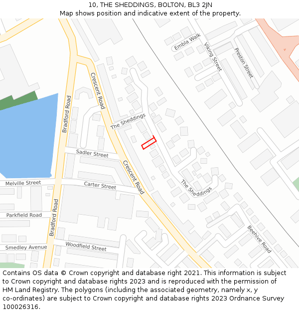 10, THE SHEDDINGS, BOLTON, BL3 2JN: Location map and indicative extent of plot