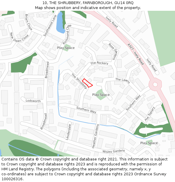 10, THE SHRUBBERY, FARNBOROUGH, GU14 0RQ: Location map and indicative extent of plot