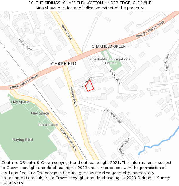 10, THE SIDINGS, CHARFIELD, WOTTON-UNDER-EDGE, GL12 8UF: Location map and indicative extent of plot