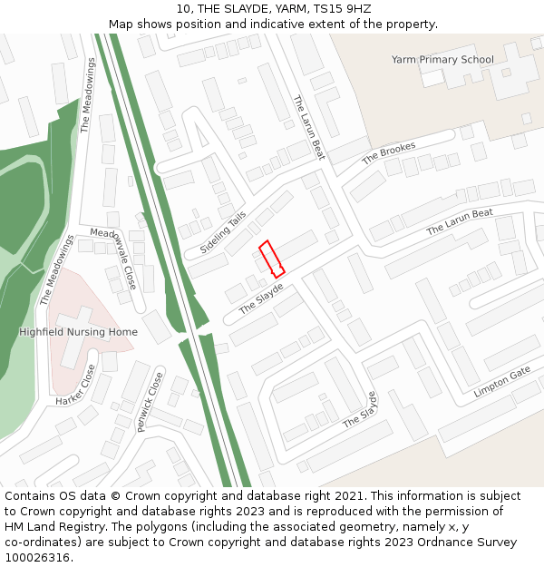 10, THE SLAYDE, YARM, TS15 9HZ: Location map and indicative extent of plot