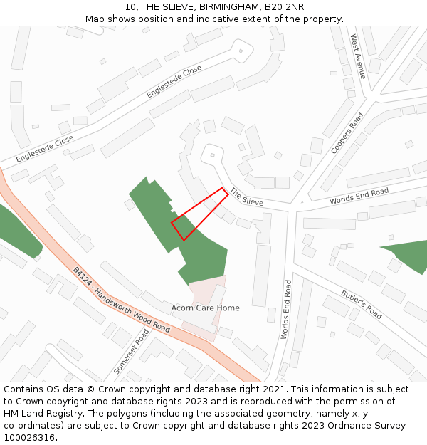 10, THE SLIEVE, BIRMINGHAM, B20 2NR: Location map and indicative extent of plot