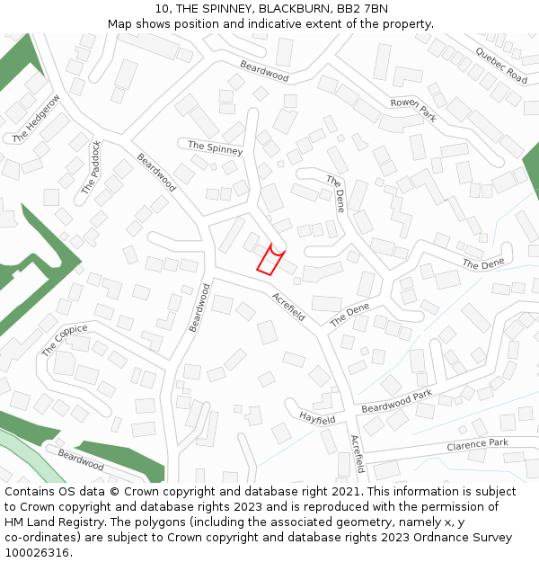 10, THE SPINNEY, BLACKBURN, BB2 7BN: Location map and indicative extent of plot