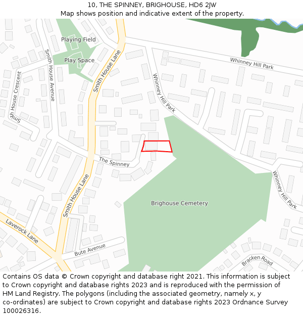 10, THE SPINNEY, BRIGHOUSE, HD6 2JW: Location map and indicative extent of plot