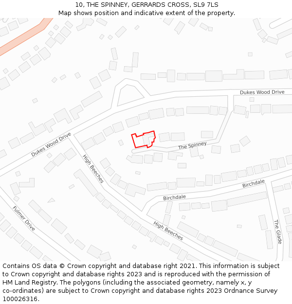 10, THE SPINNEY, GERRARDS CROSS, SL9 7LS: Location map and indicative extent of plot