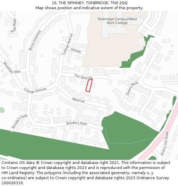 10, THE SPINNEY, TONBRIDGE, TN9 2QQ: Location map and indicative extent of plot