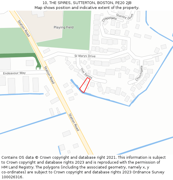 10, THE SPIRES, SUTTERTON, BOSTON, PE20 2JB: Location map and indicative extent of plot