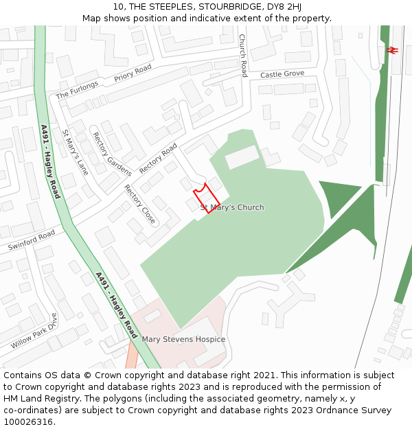 10, THE STEEPLES, STOURBRIDGE, DY8 2HJ: Location map and indicative extent of plot