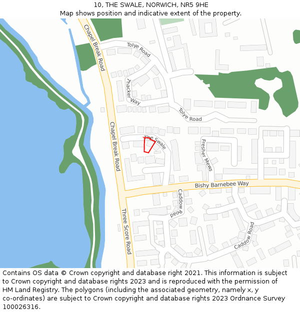 10, THE SWALE, NORWICH, NR5 9HE: Location map and indicative extent of plot