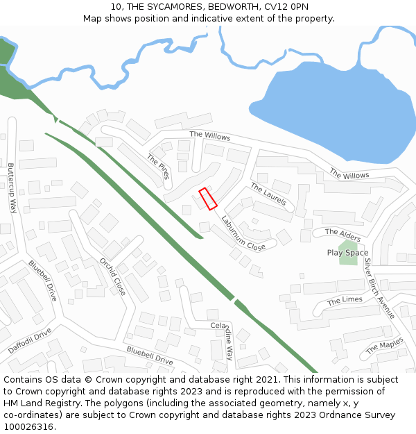 10, THE SYCAMORES, BEDWORTH, CV12 0PN: Location map and indicative extent of plot