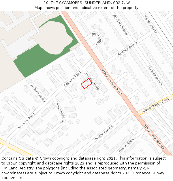 10, THE SYCAMORES, SUNDERLAND, SR2 7UW: Location map and indicative extent of plot