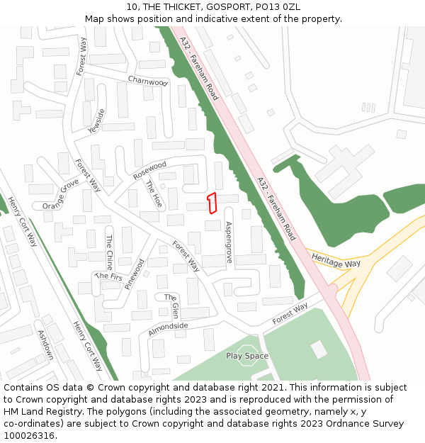 10, THE THICKET, GOSPORT, PO13 0ZL: Location map and indicative extent of plot