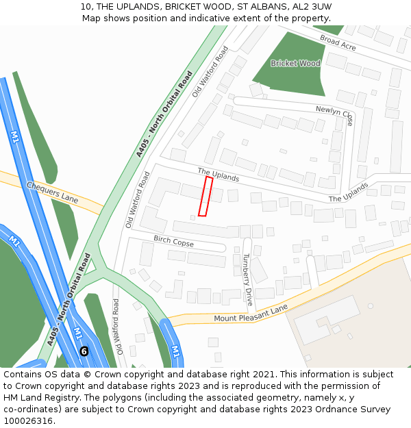 10, THE UPLANDS, BRICKET WOOD, ST ALBANS, AL2 3UW: Location map and indicative extent of plot