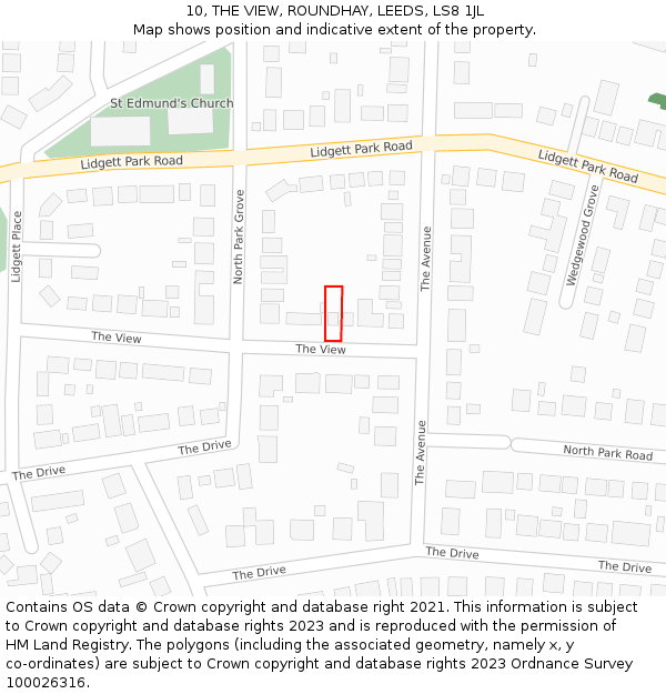 10, THE VIEW, ROUNDHAY, LEEDS, LS8 1JL: Location map and indicative extent of plot