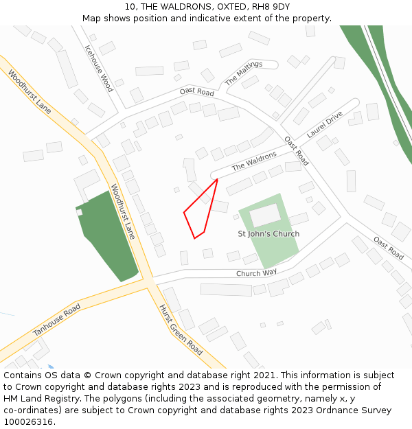 10, THE WALDRONS, OXTED, RH8 9DY: Location map and indicative extent of plot