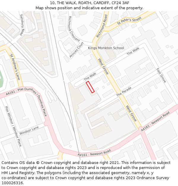 10, THE WALK, ROATH, CARDIFF, CF24 3AF: Location map and indicative extent of plot