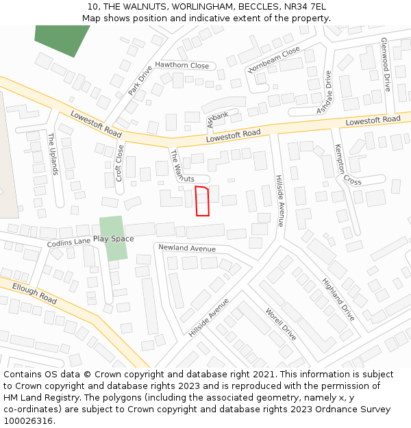 10, THE WALNUTS, WORLINGHAM, BECCLES, NR34 7EL: Location map and indicative extent of plot