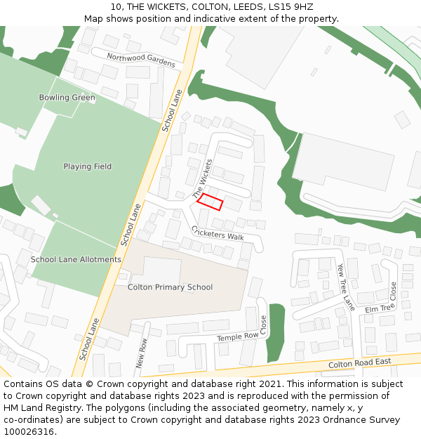 10, THE WICKETS, COLTON, LEEDS, LS15 9HZ: Location map and indicative extent of plot