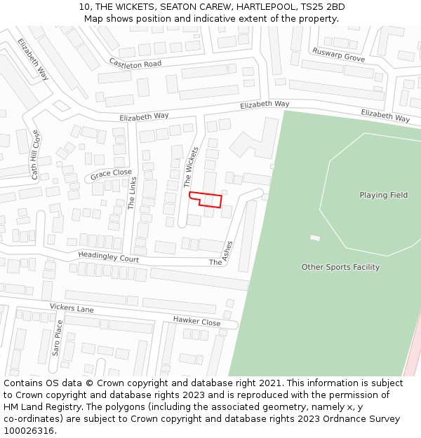10, THE WICKETS, SEATON CAREW, HARTLEPOOL, TS25 2BD: Location map and indicative extent of plot