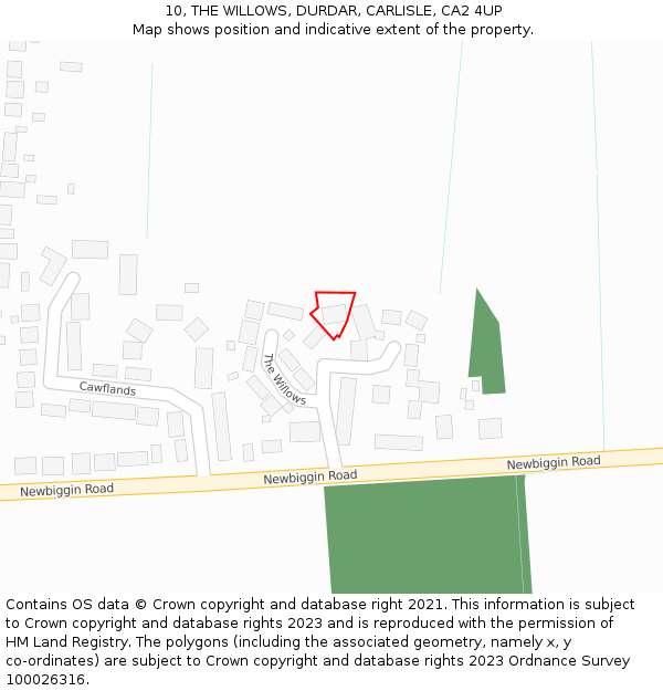 10, THE WILLOWS, DURDAR, CARLISLE, CA2 4UP: Location map and indicative extent of plot