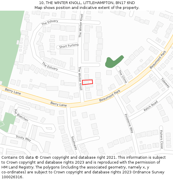 10, THE WINTER KNOLL, LITTLEHAMPTON, BN17 6ND: Location map and indicative extent of plot