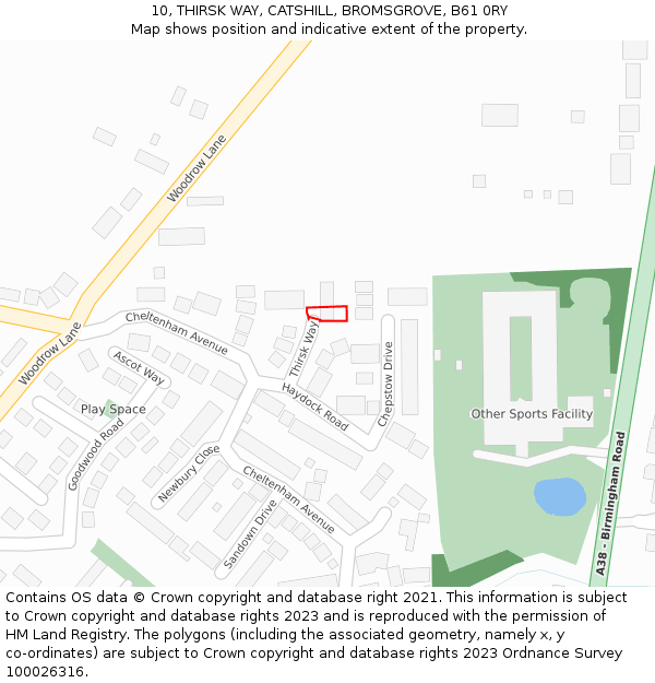 10, THIRSK WAY, CATSHILL, BROMSGROVE, B61 0RY: Location map and indicative extent of plot