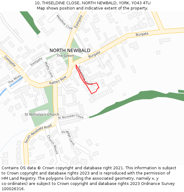 10, THISELDINE CLOSE, NORTH NEWBALD, YORK, YO43 4TU: Location map and indicative extent of plot