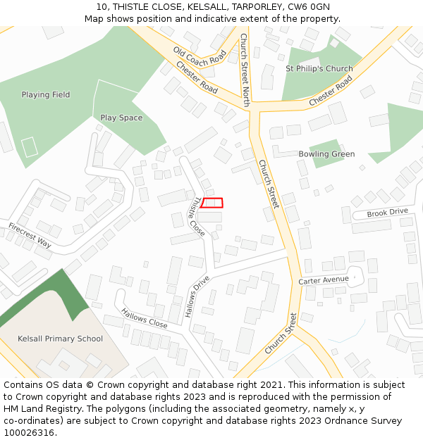 10, THISTLE CLOSE, KELSALL, TARPORLEY, CW6 0GN: Location map and indicative extent of plot