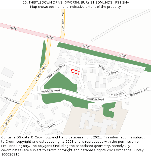 10, THISTLEDOWN DRIVE, IXWORTH, BURY ST EDMUNDS, IP31 2NH: Location map and indicative extent of plot