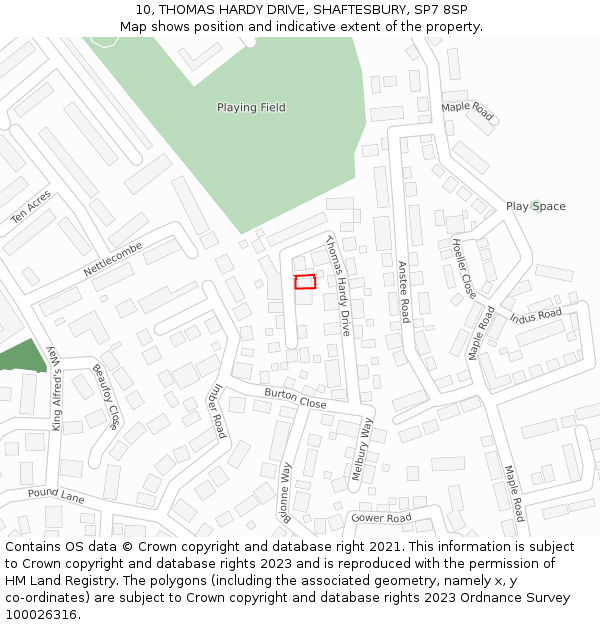 10, THOMAS HARDY DRIVE, SHAFTESBURY, SP7 8SP: Location map and indicative extent of plot