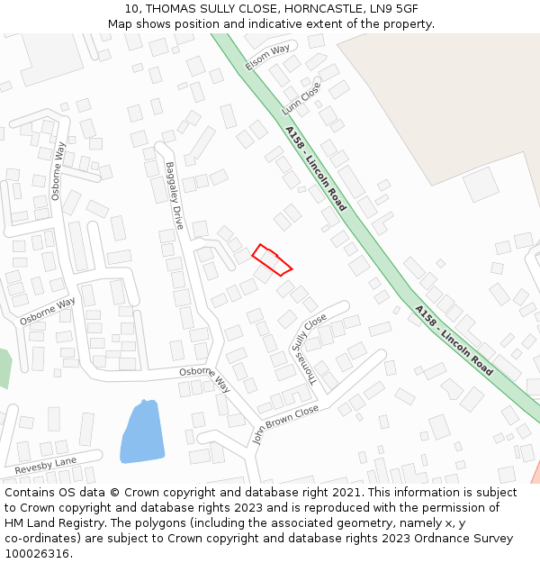 10, THOMAS SULLY CLOSE, HORNCASTLE, LN9 5GF: Location map and indicative extent of plot