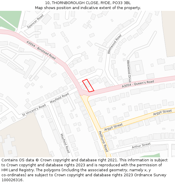 10, THORNBOROUGH CLOSE, RYDE, PO33 3BL: Location map and indicative extent of plot