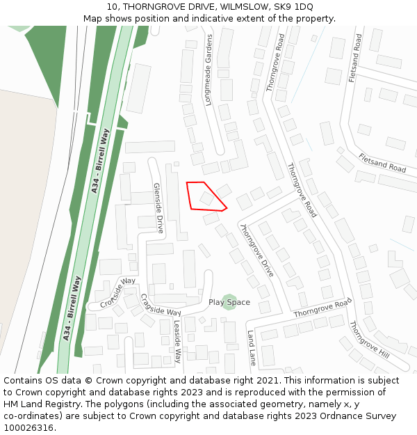 10, THORNGROVE DRIVE, WILMSLOW, SK9 1DQ: Location map and indicative extent of plot